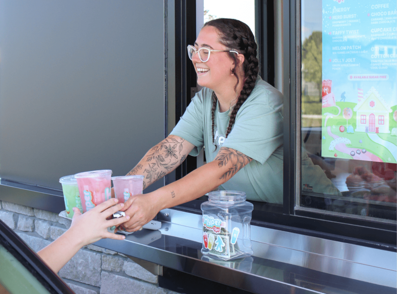 Hyper Energy Bar drink customization with variety of syrups