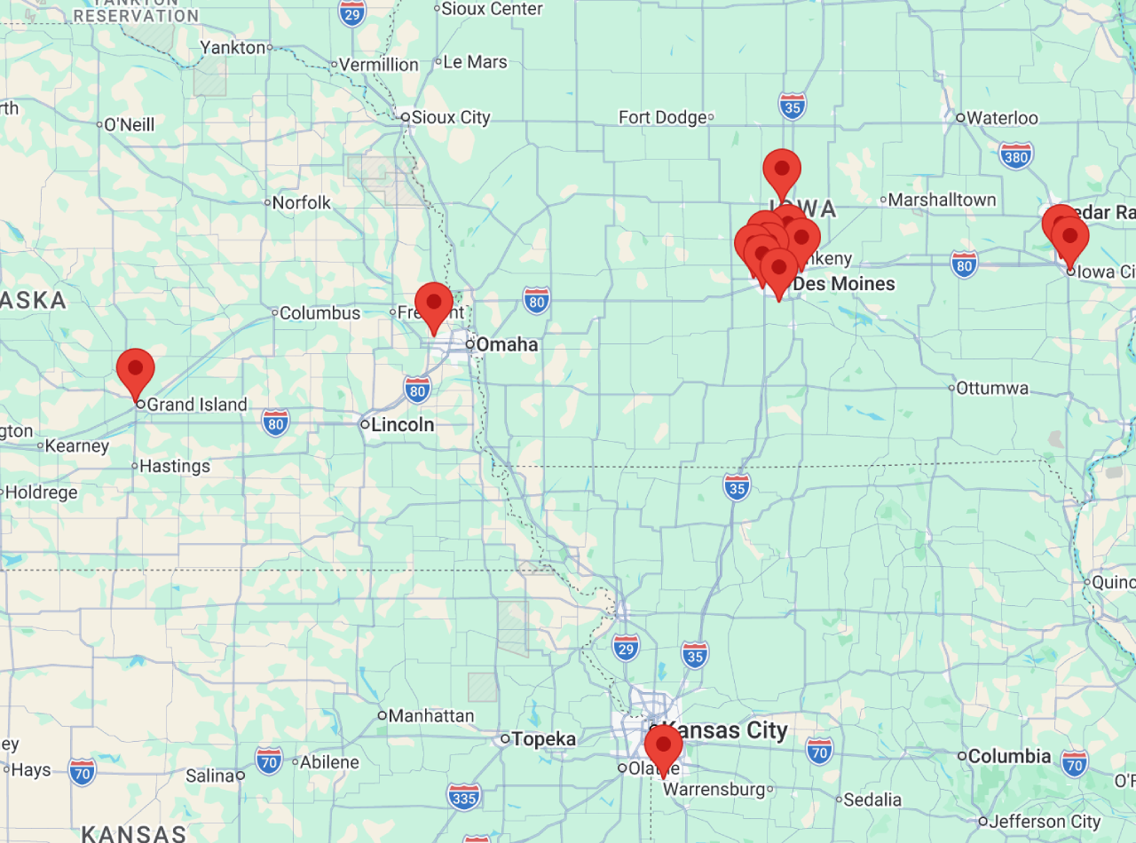 Map showcasing Hyper Energy Bar locations in the Midwest