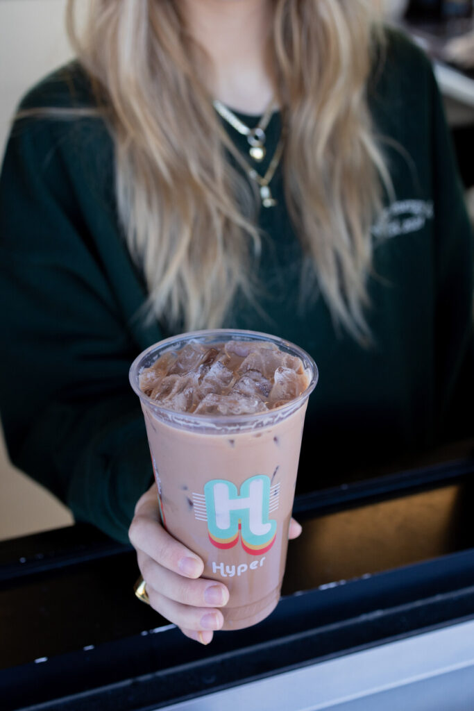 Iced coffee customized with sugar free coffee syrup