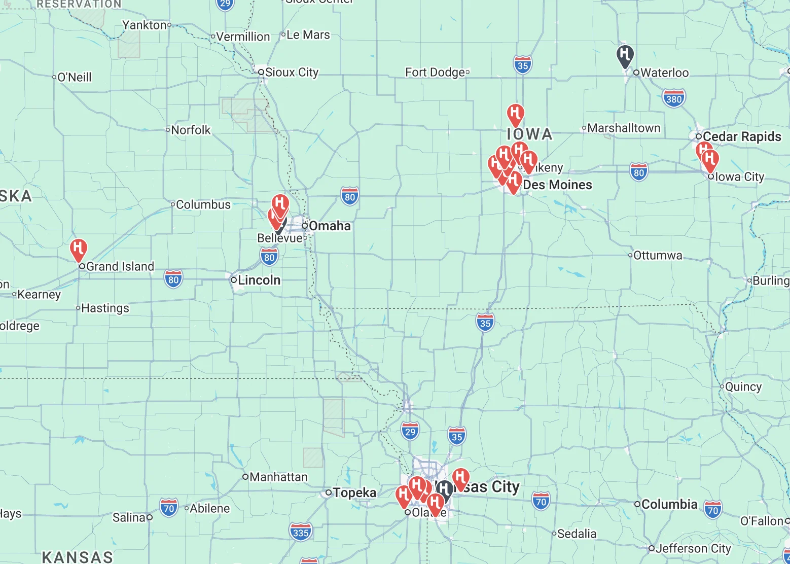 Map showcasing Hyper Energy Bar locations in the Midwest